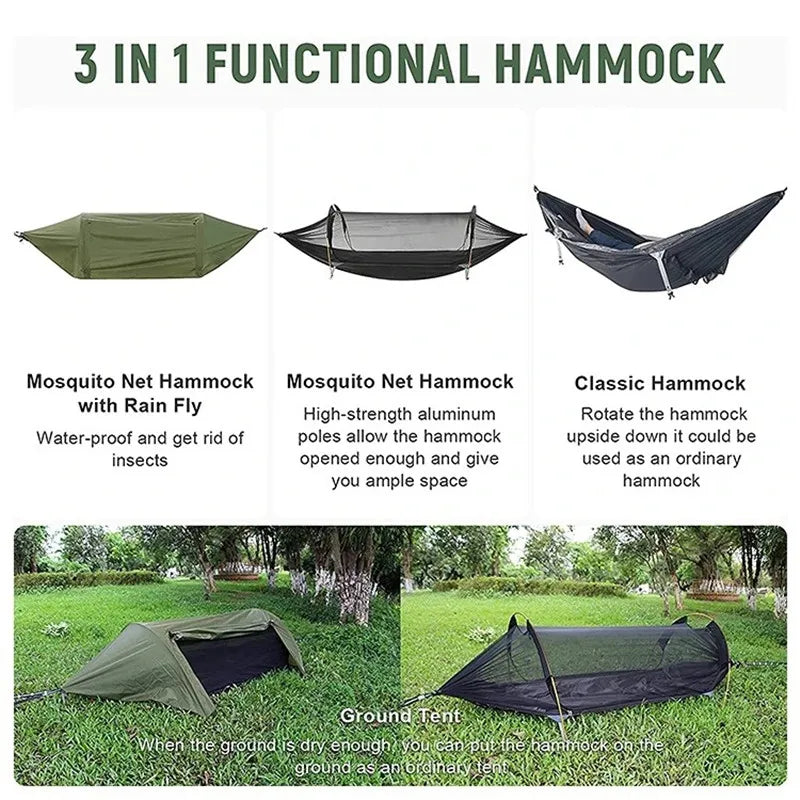 3-in-1 Camping Hammock Tent | Mosquito Net & 3000mm Rainfly