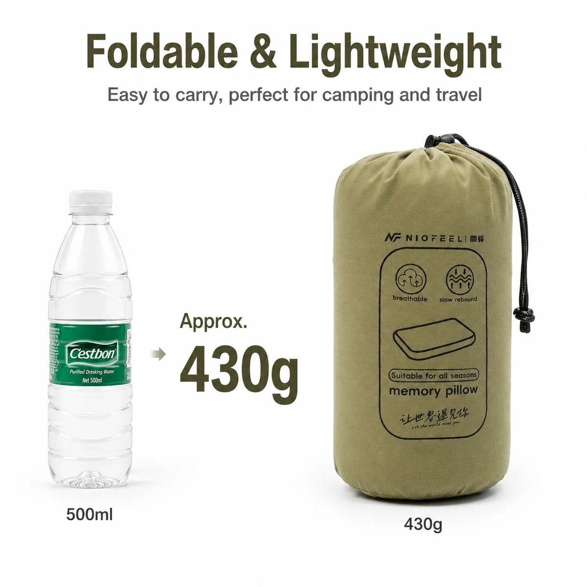 Memory Foam Camping Pillow | Compact Travel & Neck Support Pillow