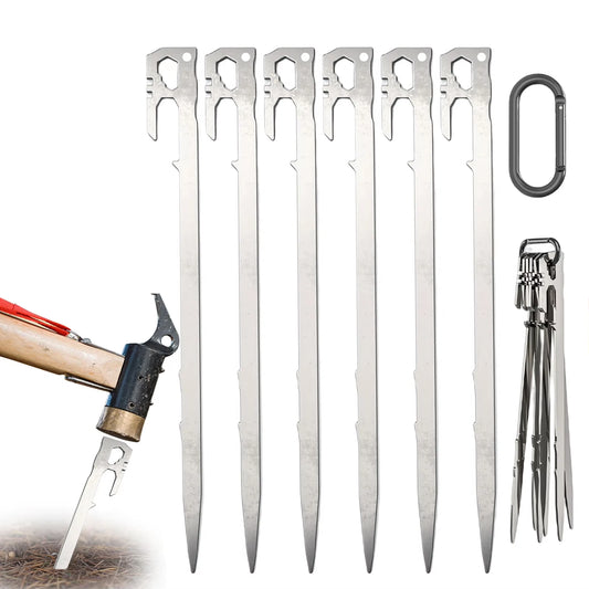 6-Pack Heavy-Duty Stainless Steel Tent Pegs | 28cm Ground Stakes