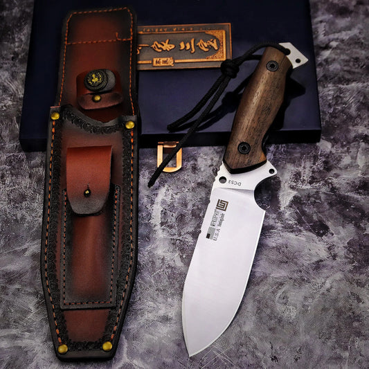 WPKOPYA DC53 Full Tang Fixed Blade Knife | Rosewood Handle | Leather Sheath