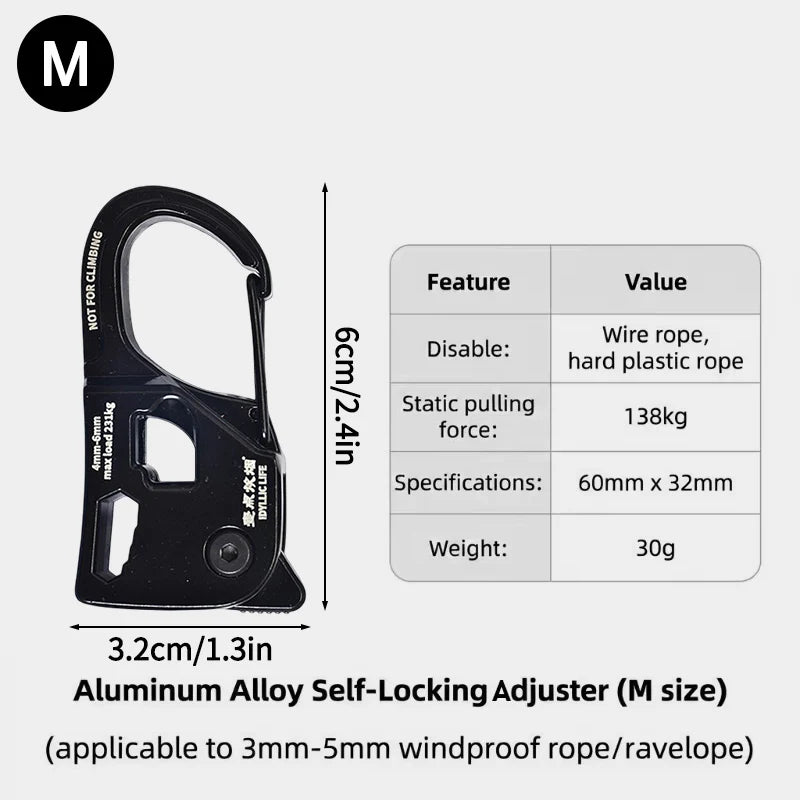 Self-Locking Aluminium Tent Rope Tensioner | S, M & L Sizes