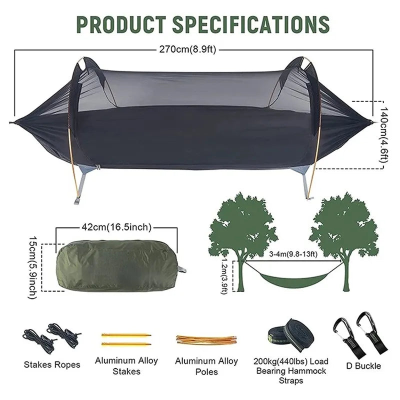 3-in-1 Camping Hammock Tent | Mosquito Net & 3000mm Rainfly