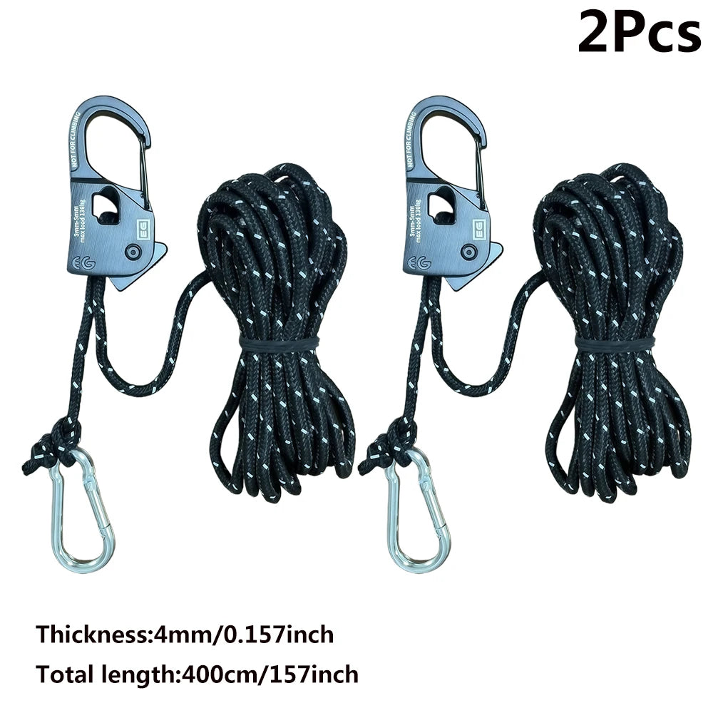 2-Pack Reflective Tent Guy Ropes | 4m Quick-Release Rope Adjusters