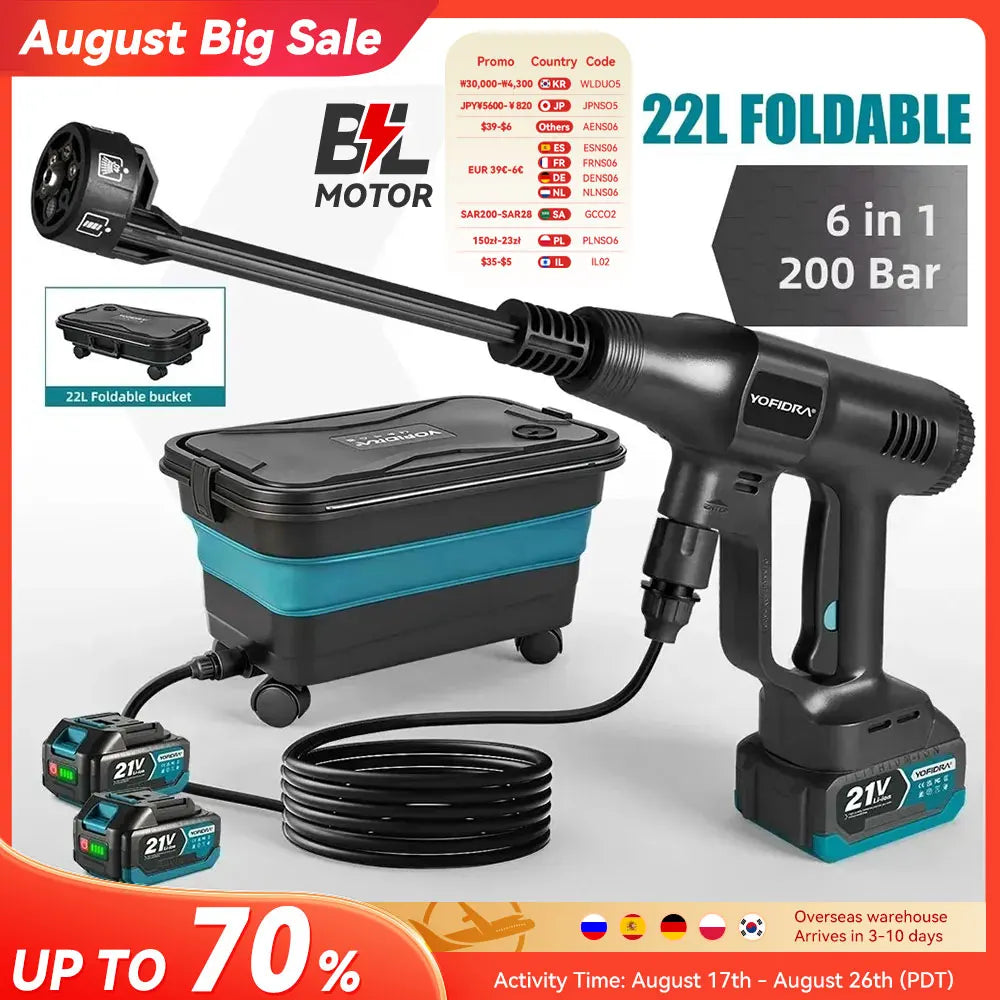 YOFIDRA Brushless Cordless Pressure Washer | Makita-Compatible 18V–21V Portable Cleaner