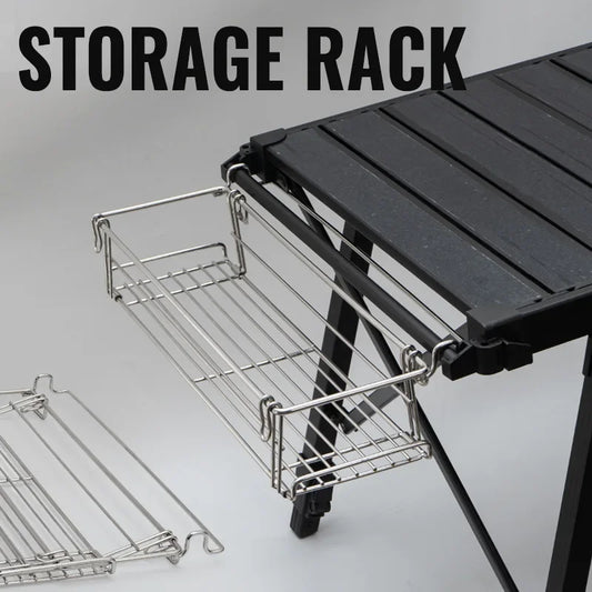 Hanging Camping Table Storage Rack | Stainless Steel Side Extension Basket
