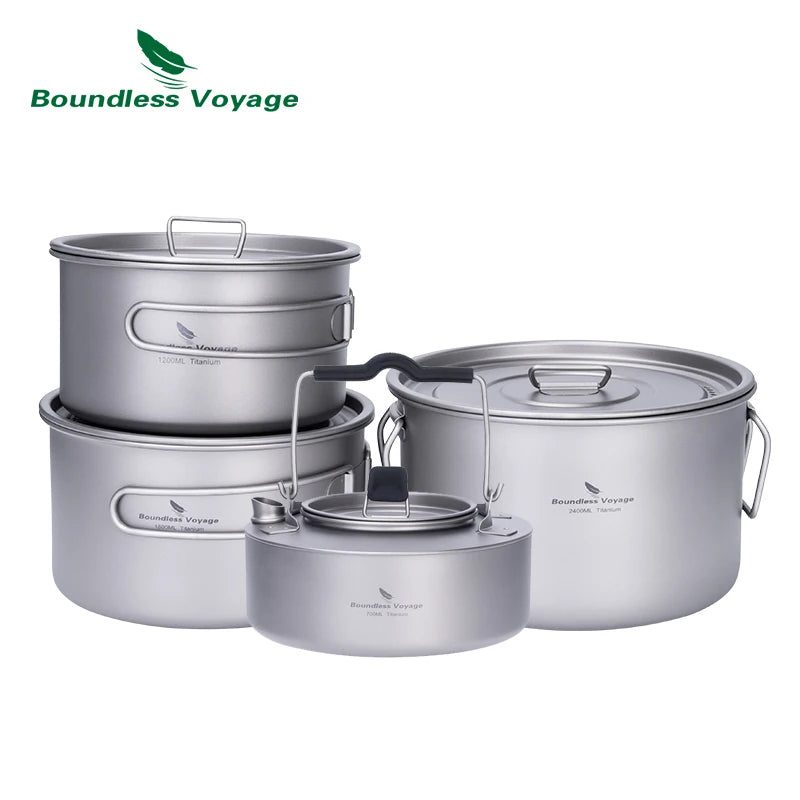 Titanium Camping Cookware Set | Lightweight Nesting Pots & Kettle